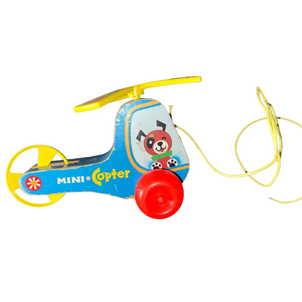 Vintage #448 Mini Copter Fisher Price Helicopter Wooden Pull Toy 1970